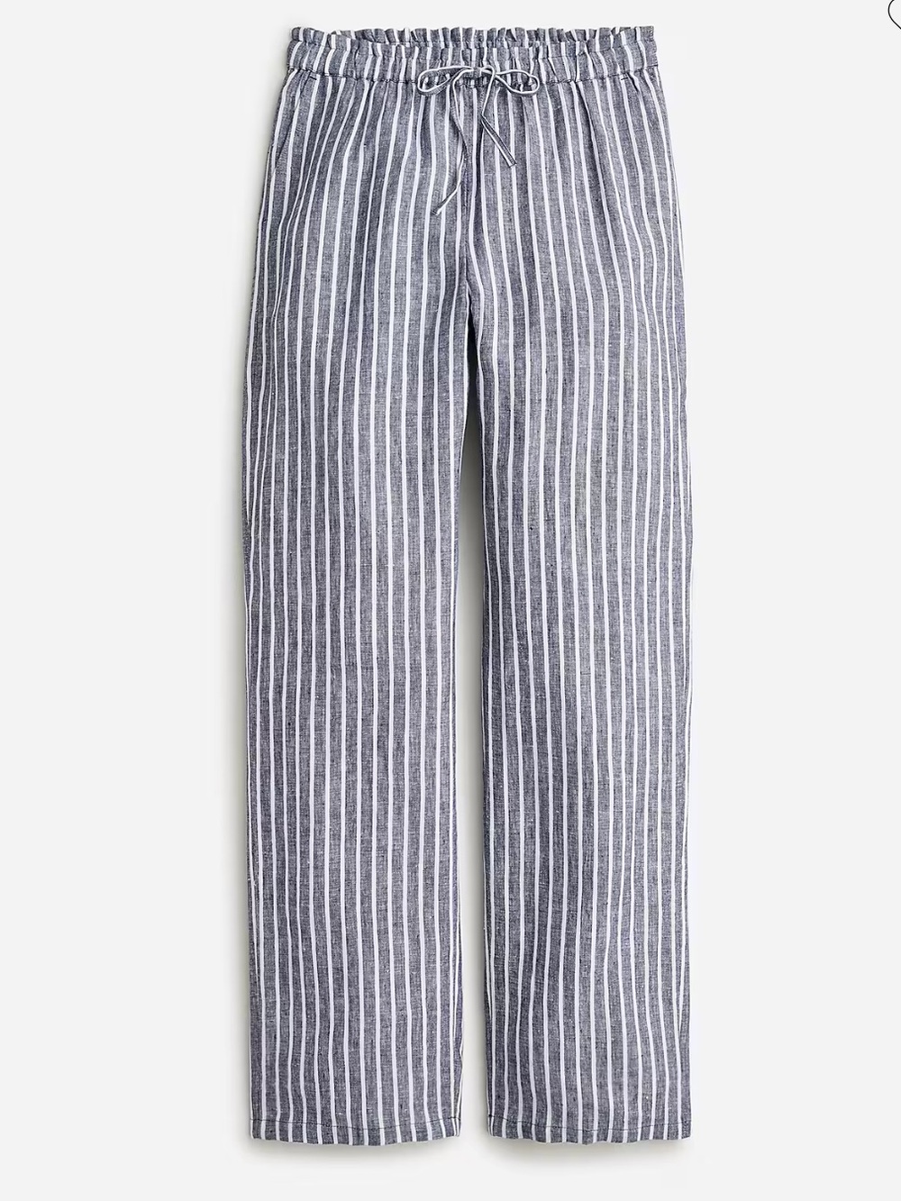 J. Crew Navy & White Striped Wide-Leg Pull-On Linen Pants